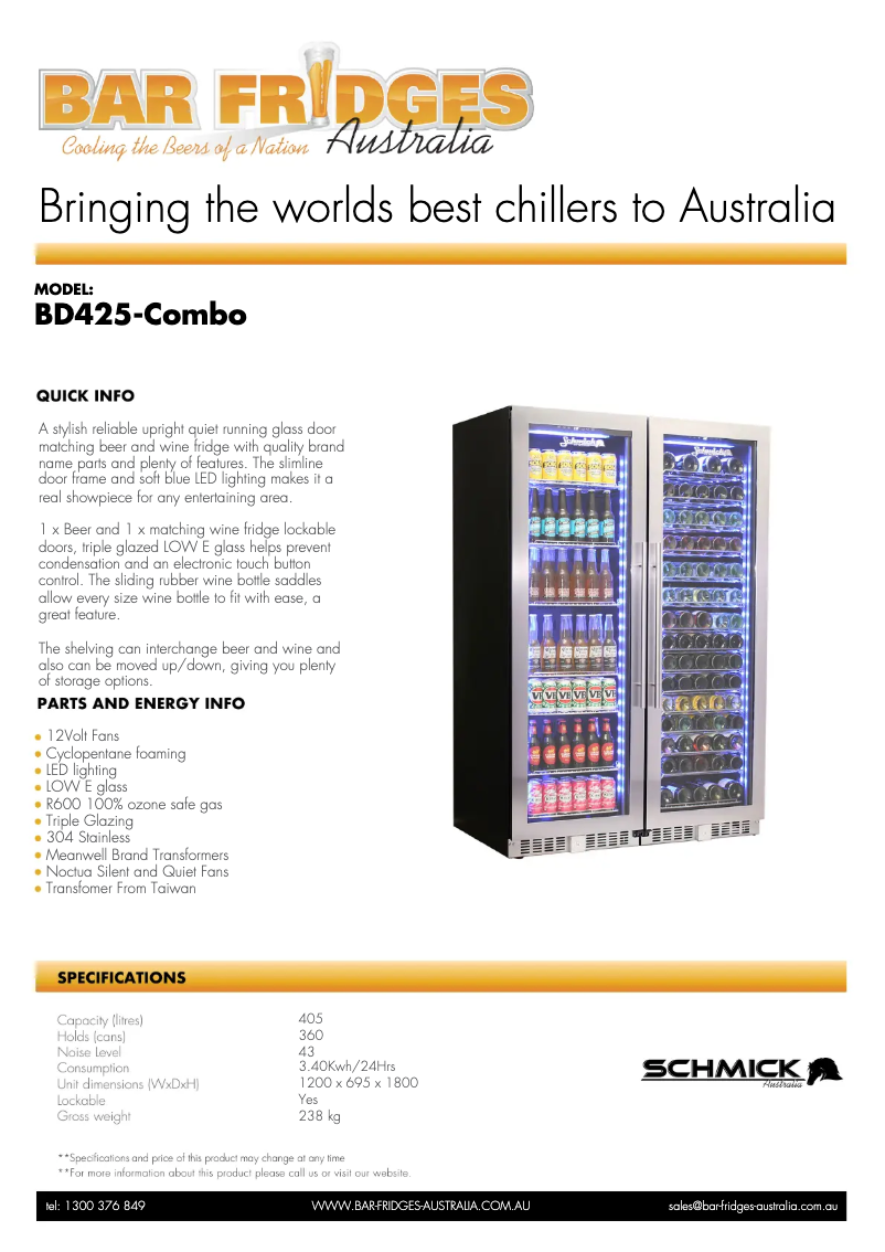 Página 1 del manual Ficha técnica Schmick BD425-COMBO