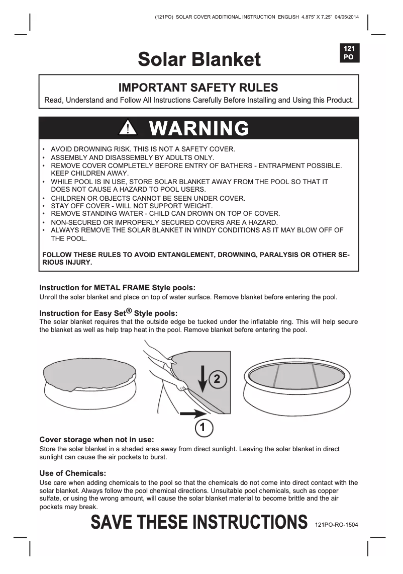 Imagen de la primera página del manual del dispositivo Solar Blanket