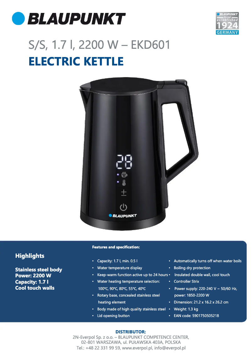 Página 1 del manual Ficha técnica Blaupunkt EKD601