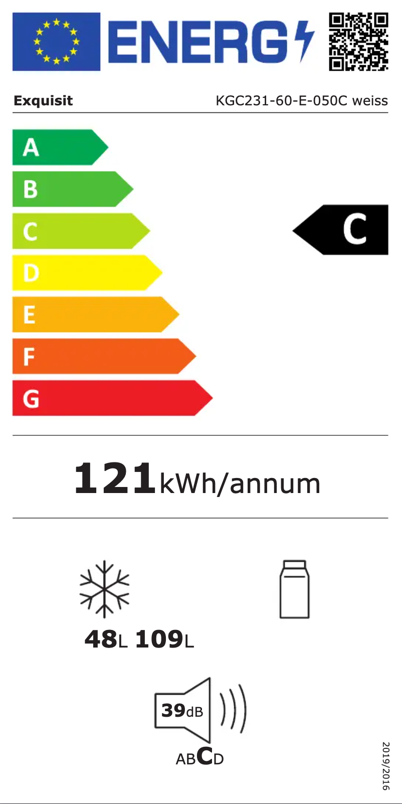 Página 1 del manual Etiqueta energética Exquisit KGC231-60-E-050C