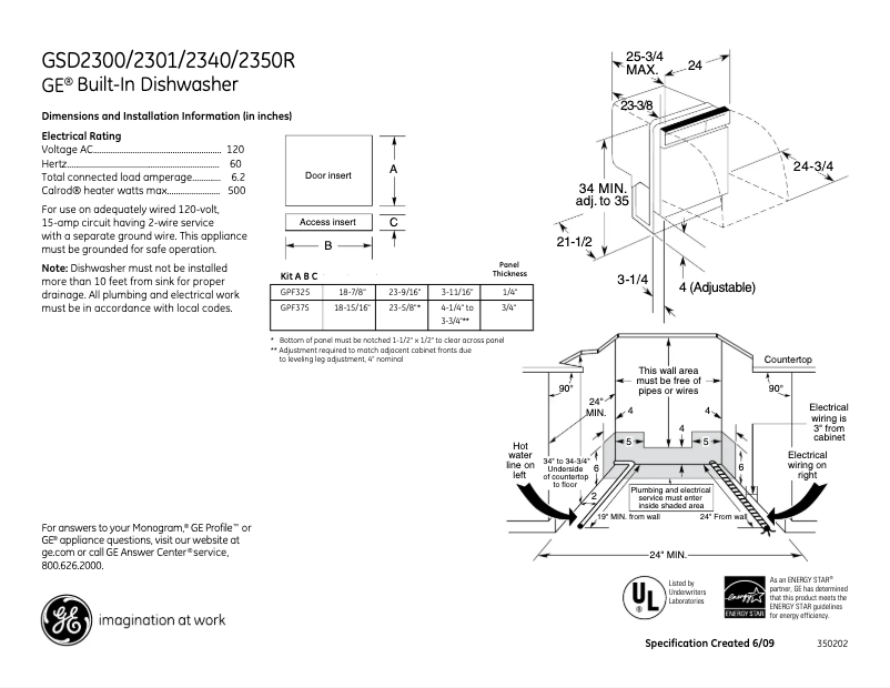 Página 1 del manual Ficha técnica GE GSD2300RBB