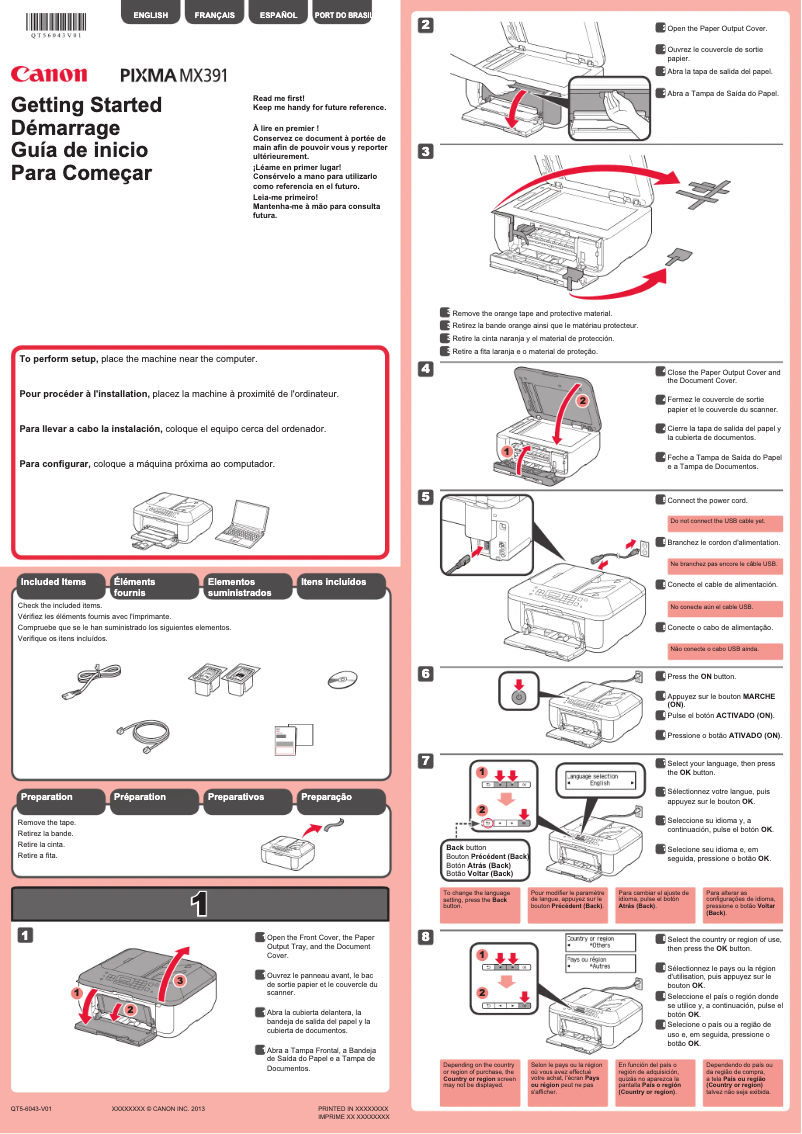 Imagen de la primera página del manual del dispositivo PIXMA MX391