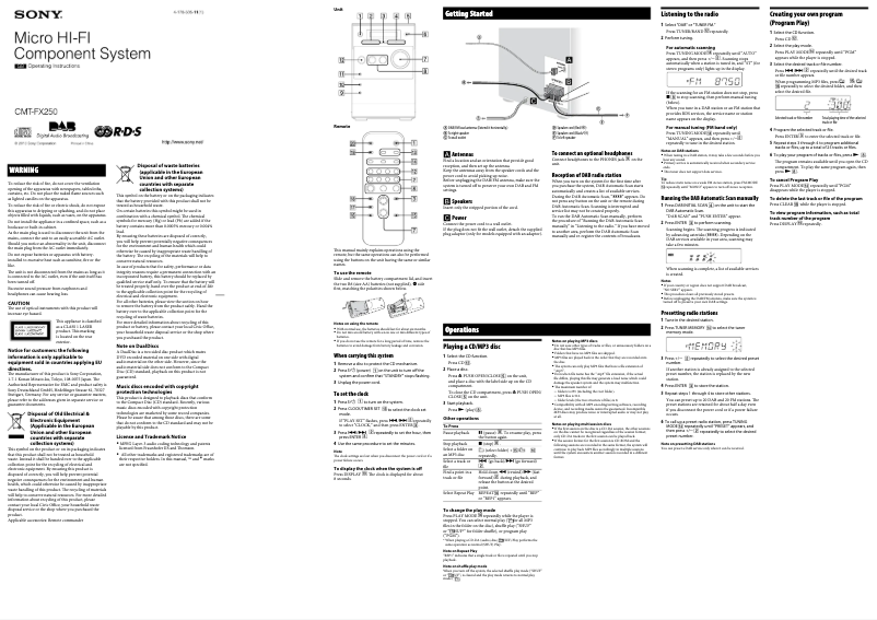 Imagen de la primera página del manual del dispositivo CMT-FX250