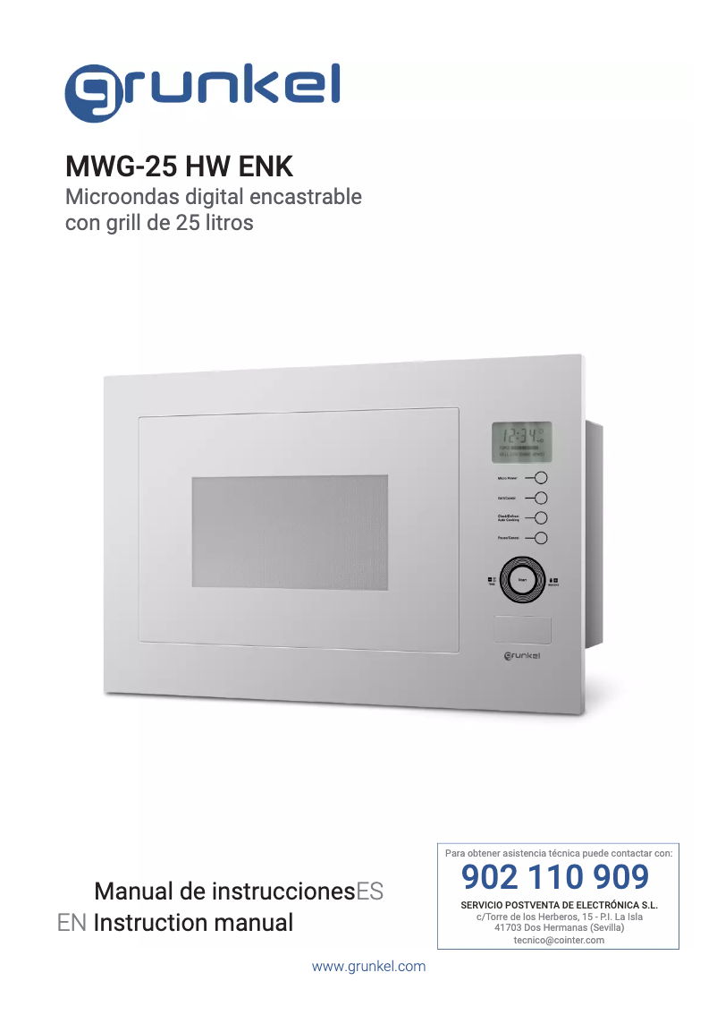 Página 1 del manual Manual de usuario Grunkel MWG-25 HW ENK