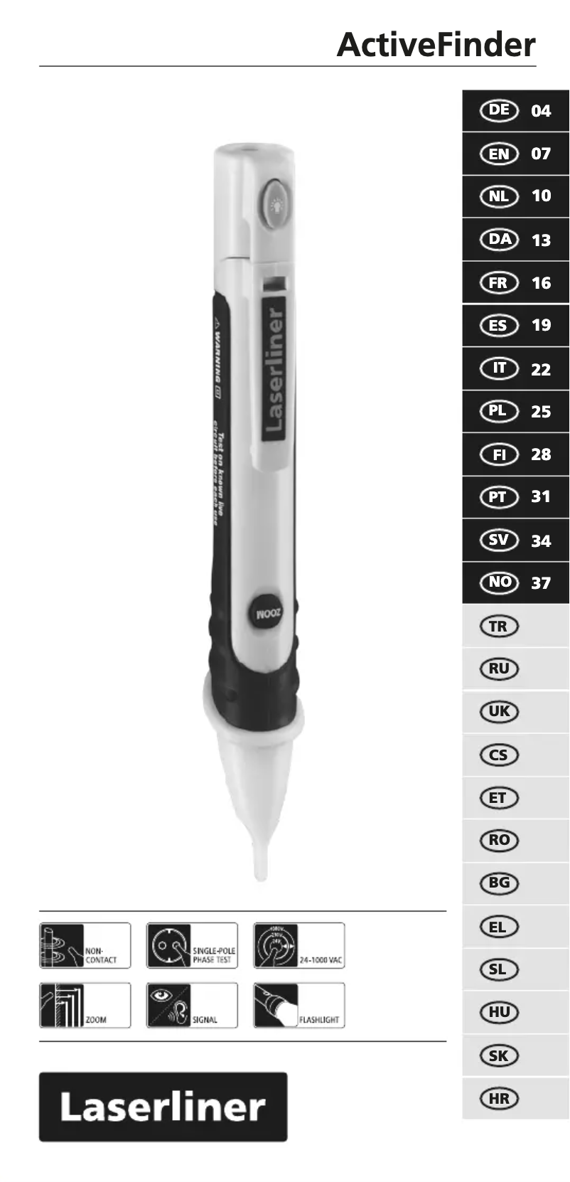 Imagen de la primera página del manual del dispositivo ActiveFinder Plus