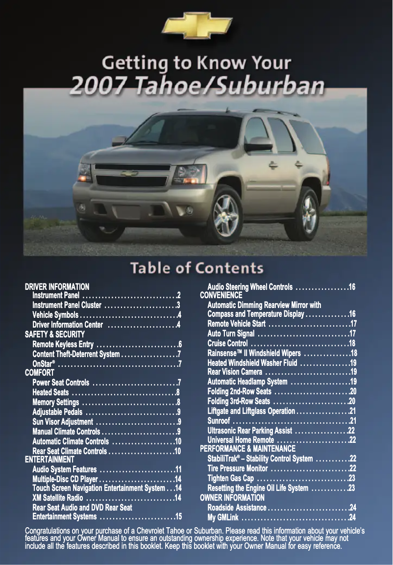 Página 1 del manual Guía de inicio rápido Chevrolet Suburban (2007)