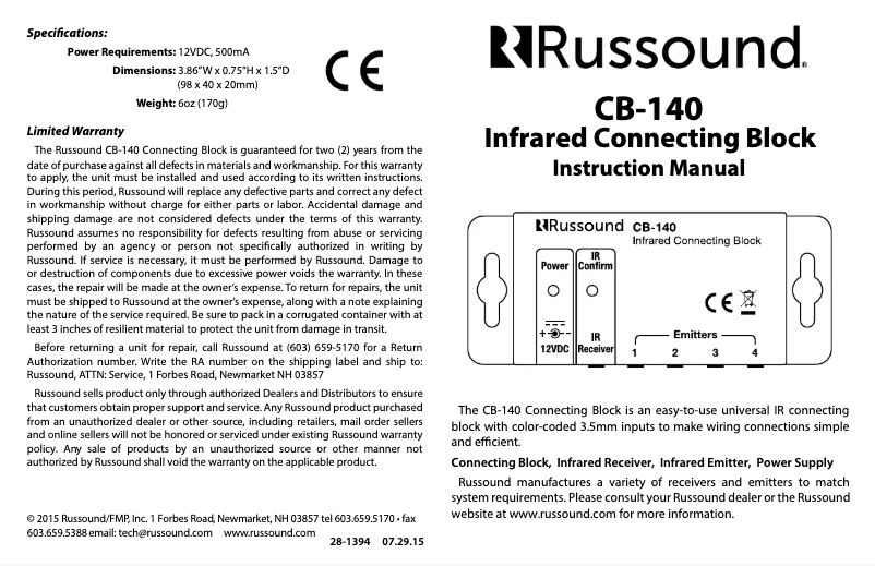 Página 1 del manual Manual de usuario Russound CB-140