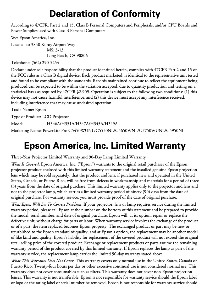 Imagen de la primera página del manual del dispositivo PowerLite Pro G5450WUNL