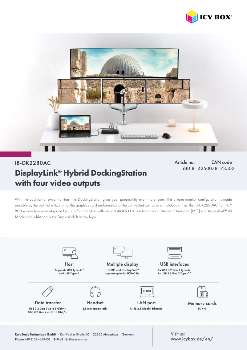 Página 1 del manual Ficha técnica Icy Box IB-DK2280AC