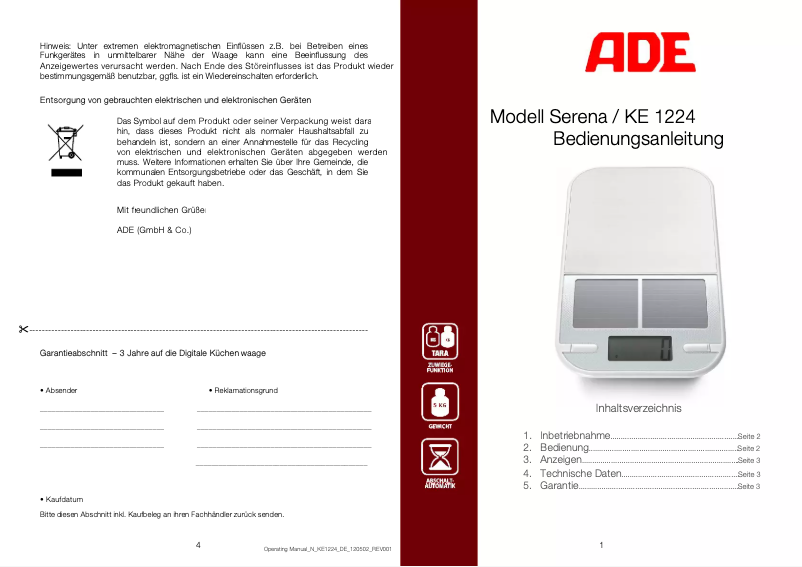 Página 1 del manual Manual de usuario ADE Serena KE 1224