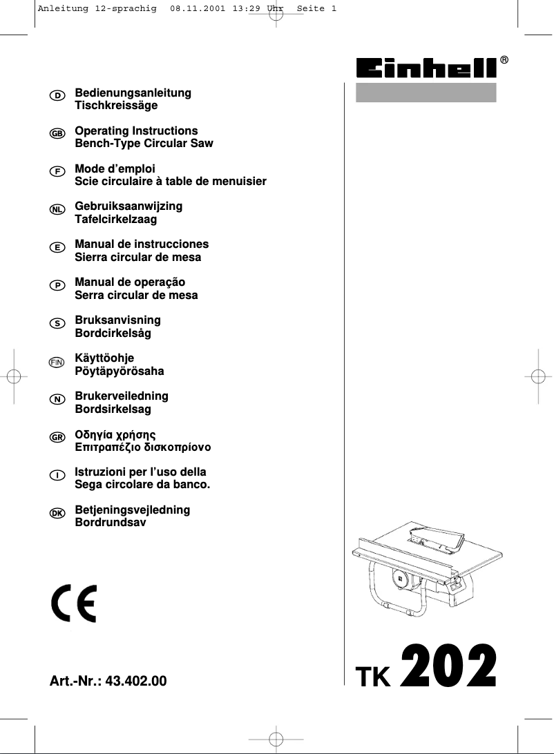 Imagen de la primera página del manual del dispositivo TK 202