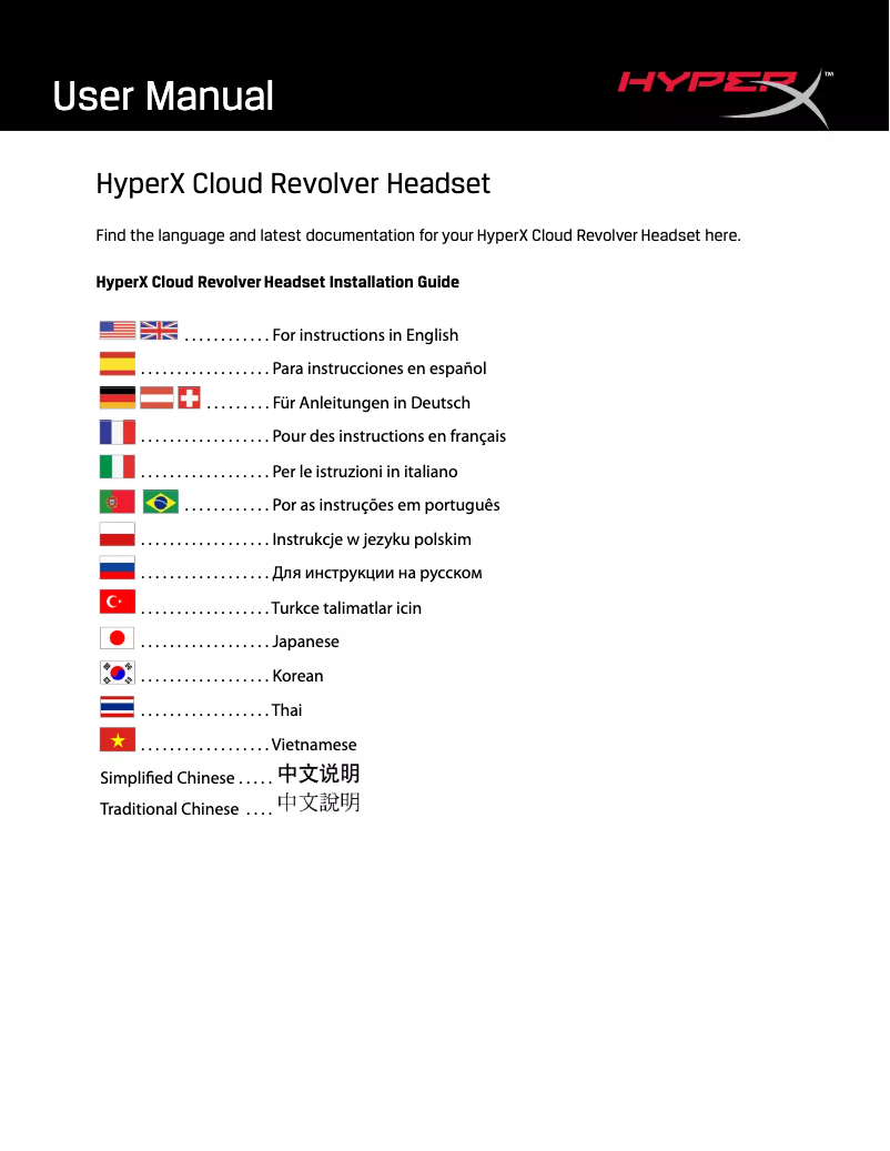 Imagen de la primera página del manual del dispositivo HyperX Cloud Revolver