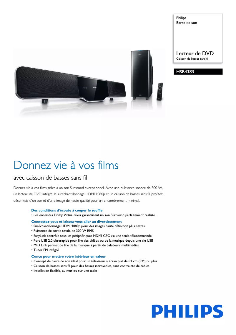 Página 1 del manual Ficha técnica Philips HSB4383