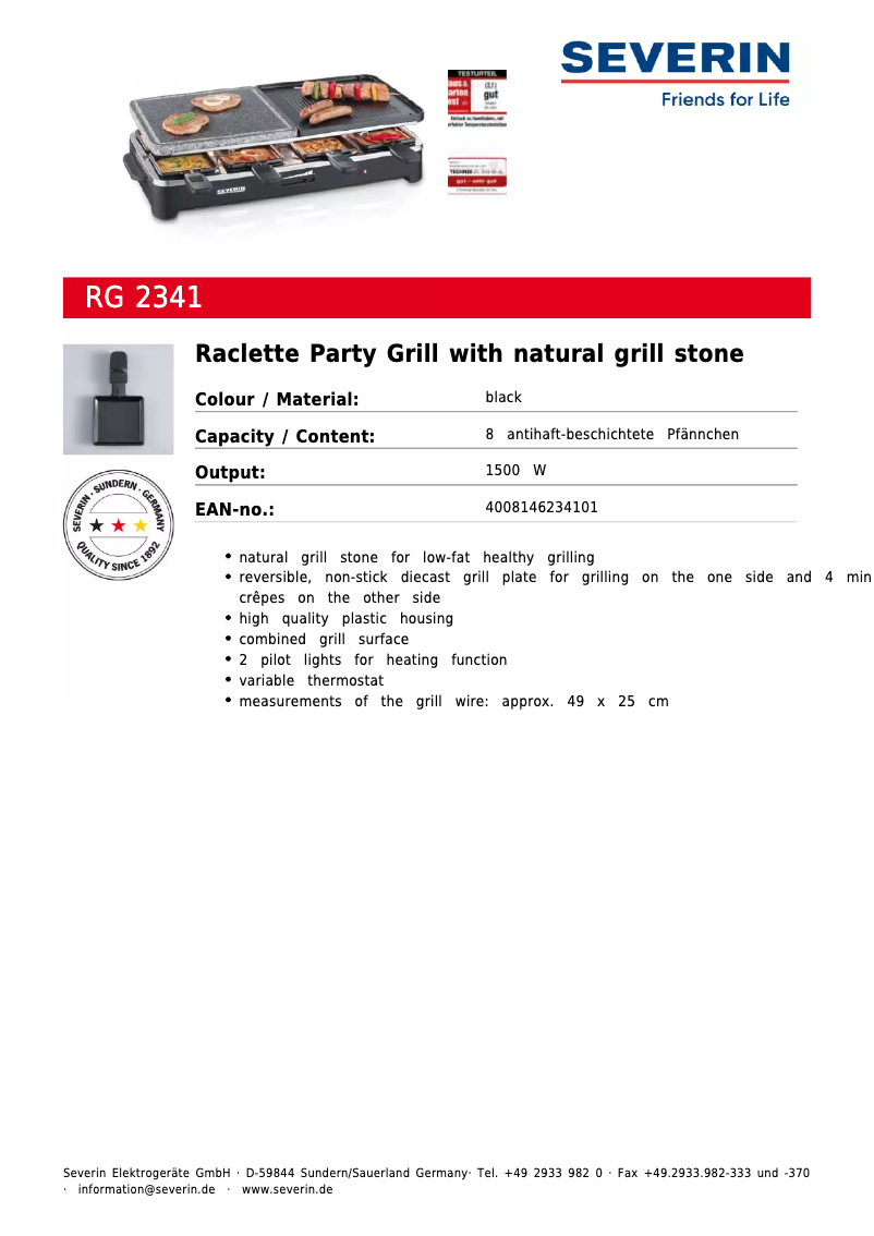 Página 1 del manual Ficha técnica Severin RG 2341