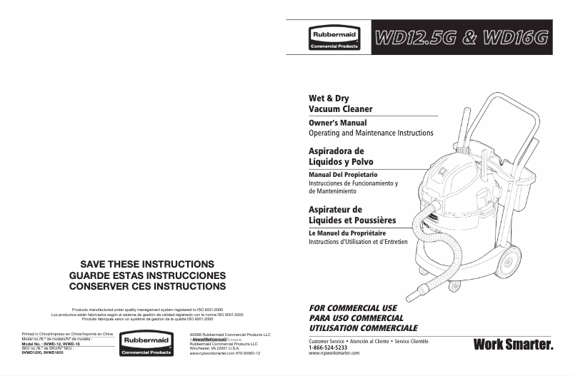 Imagen de la primera página del manual del dispositivo 12.5 gal RCP9VWD12