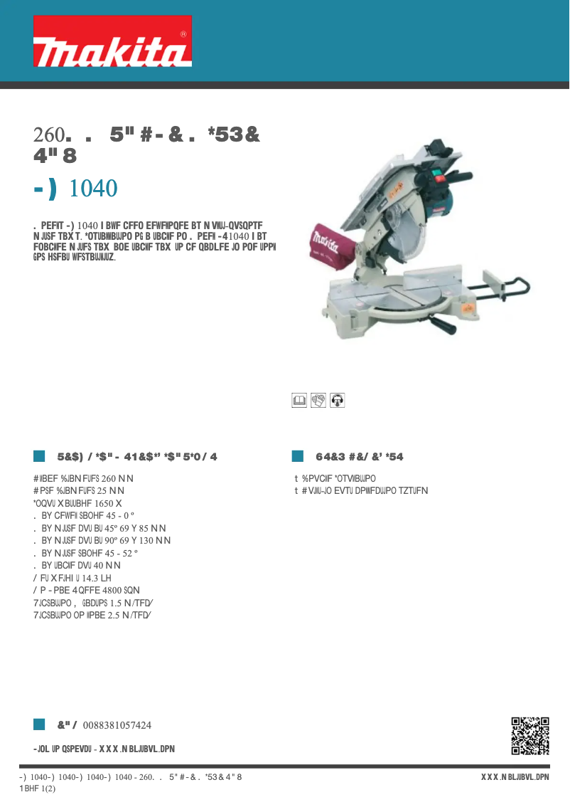 Página 1 del manual Ficha técnica Makita LH1040