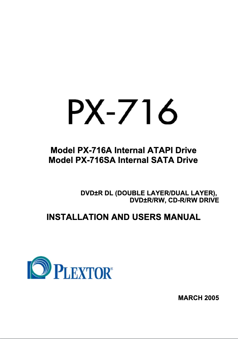 Página nº 1 - Manual de usuario Plextor PX-716