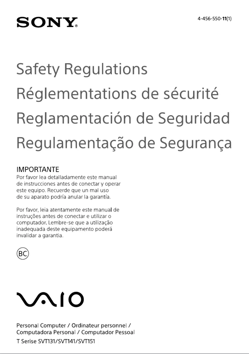 Página nº 1 - Instrucciones de seguridad Sony Vaio Tab 13 SVT13137CXS