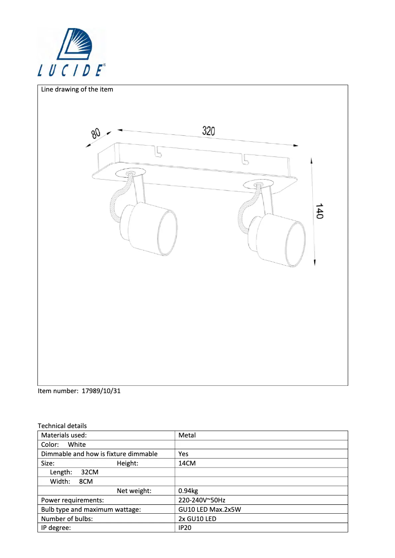 Página 1 del manual Manual de usuario Lucide Dica led 17989/10/31