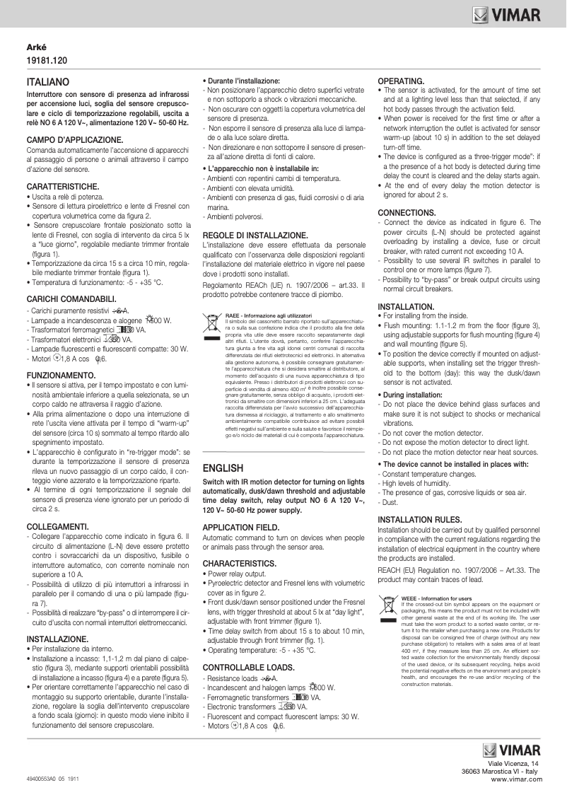 Página nº 1 - Manual de usuario Vimar 19181.120.B