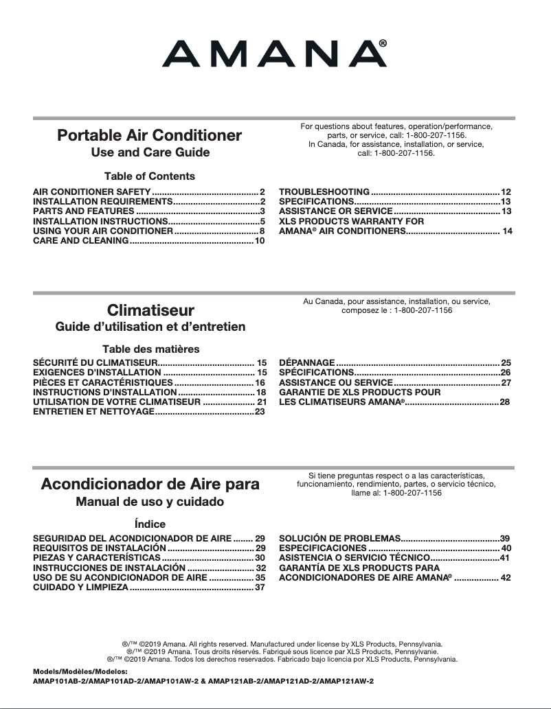 Página nº 1 - Manual de usuario Amana AMAP121AB-2