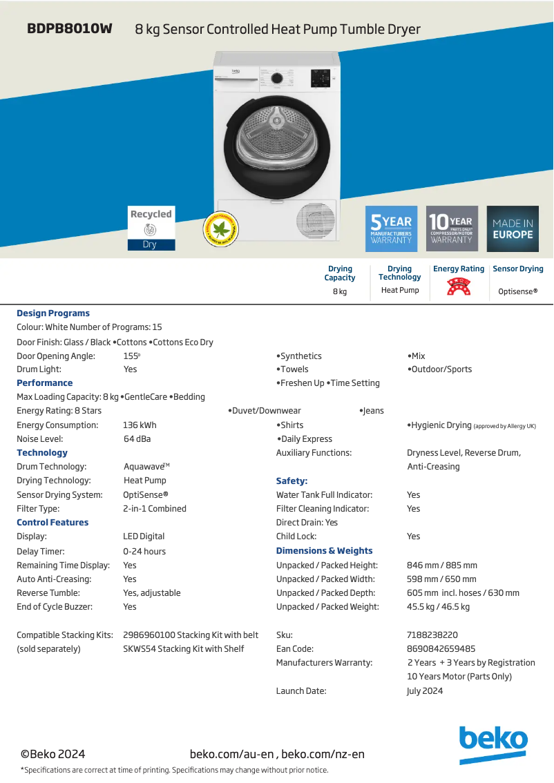 Imagen de la primera página del manual del dispositivo BDPB8010W