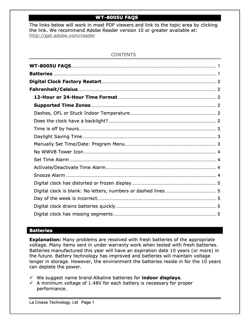 Imagen de la primera página del manual del dispositivo WT-8005U