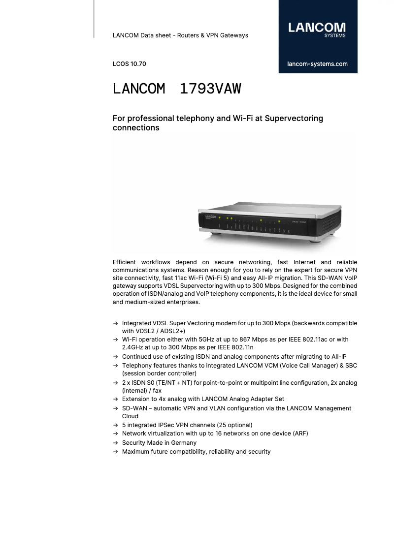 Página 1 del manual Ficha técnica Lancom 1793VAW