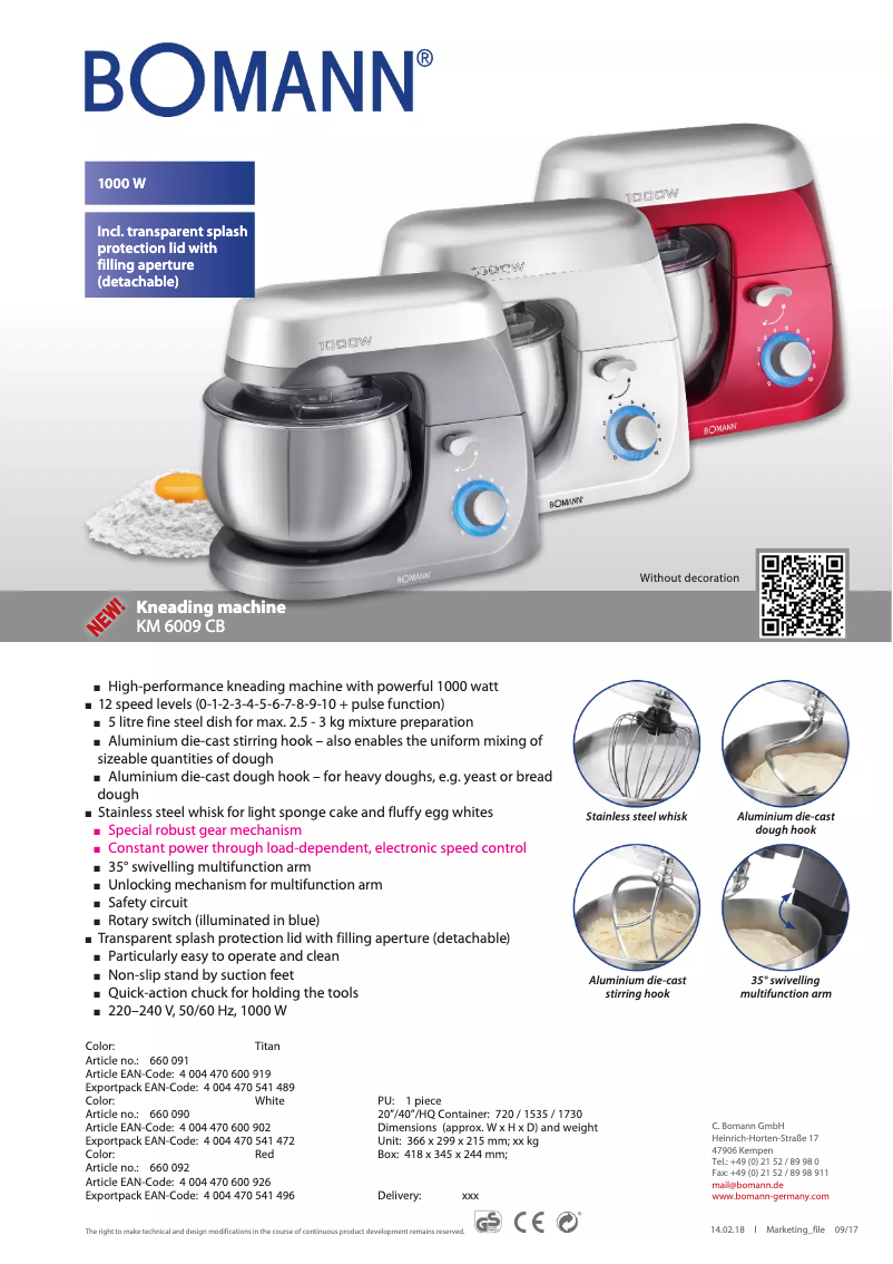 Página 1 del manual Ficha técnica Bomann MWG 2285 H CB