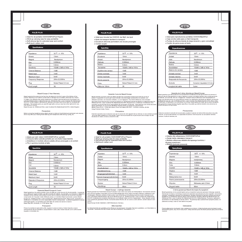 Imagen de la primera página del manual del dispositivo Pulze Plus Ear Buds
