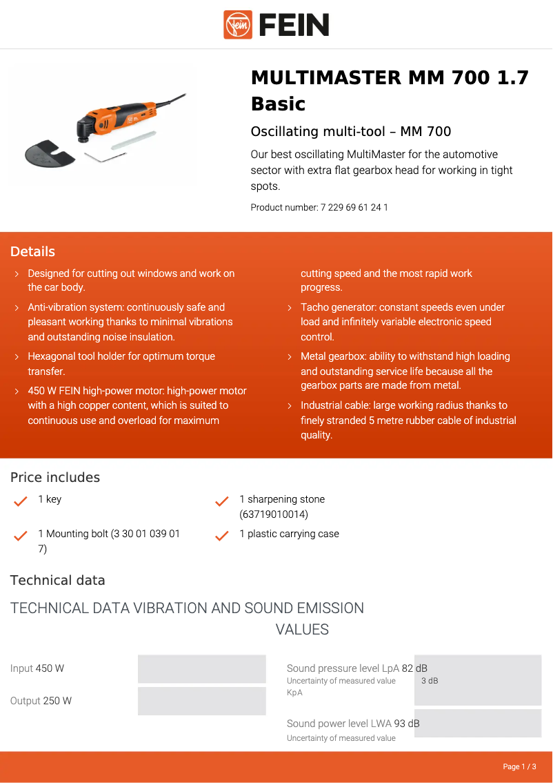 Página nº 1 - Ficha técnica Fein Multimaster MM 700 1.7 Basic