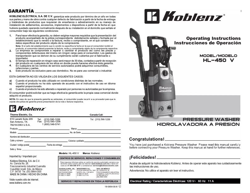 Página 1 del manual Manual de usuario Koblenz HL-450 V