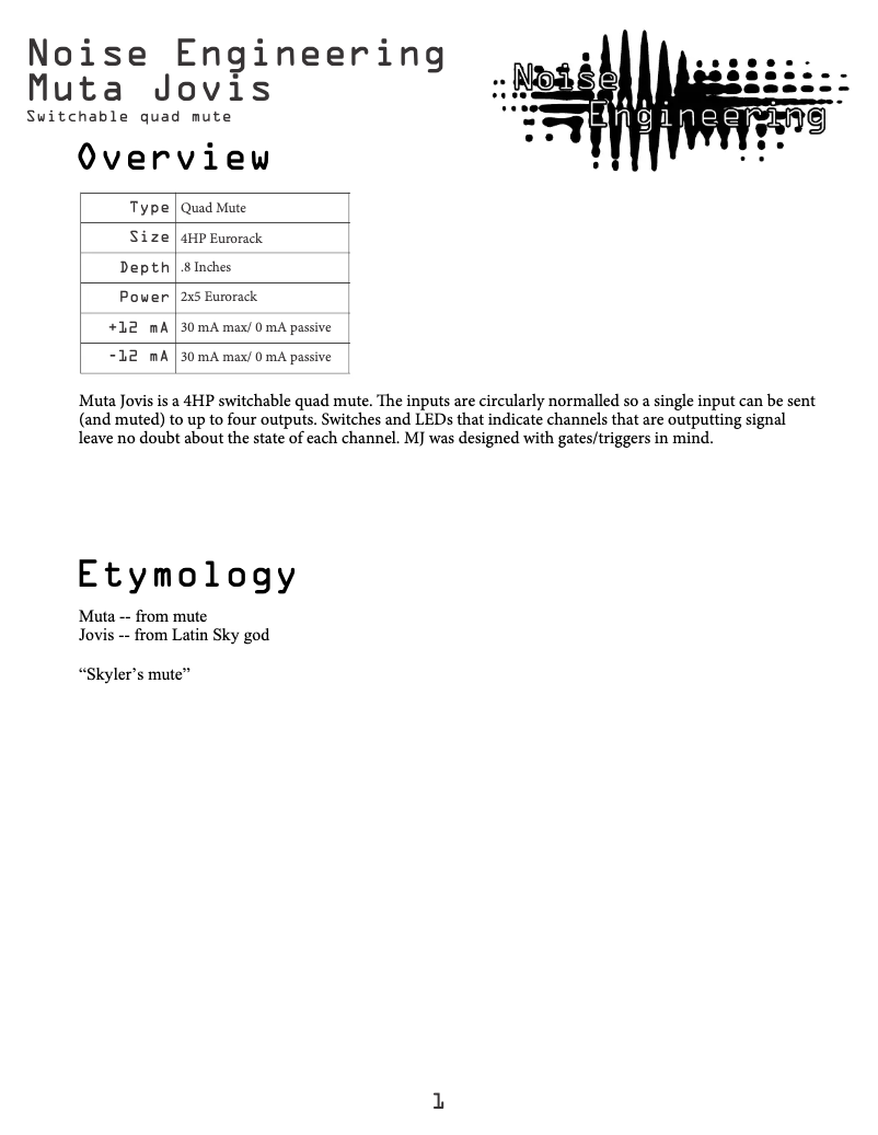 Imagen de la primera página del manual del dispositivo Muta Jovis