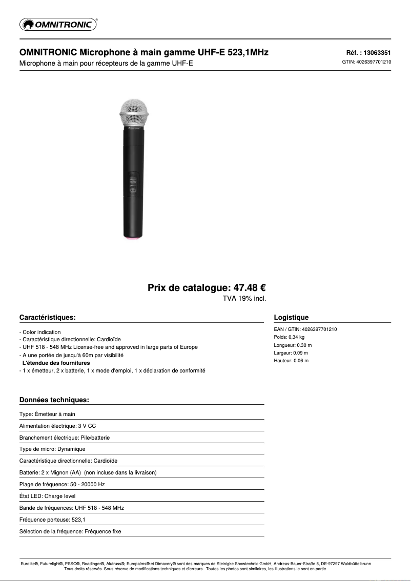 Página 1 del manual Ficha técnica Omnitronic E 523