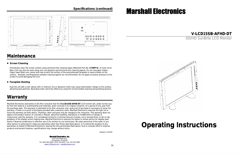 Imagen de la primera página del manual del dispositivo V-LCD15SB-AFHD-DT