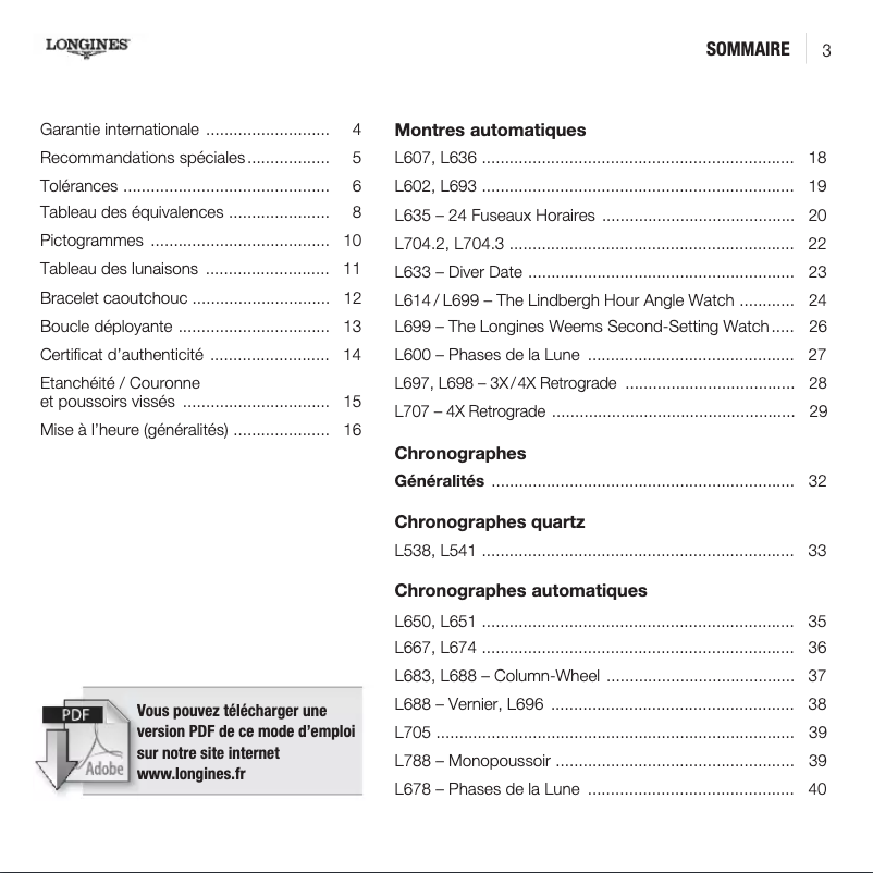Imagen de la primera página del manual del dispositivo L650 Chronograph Automatic