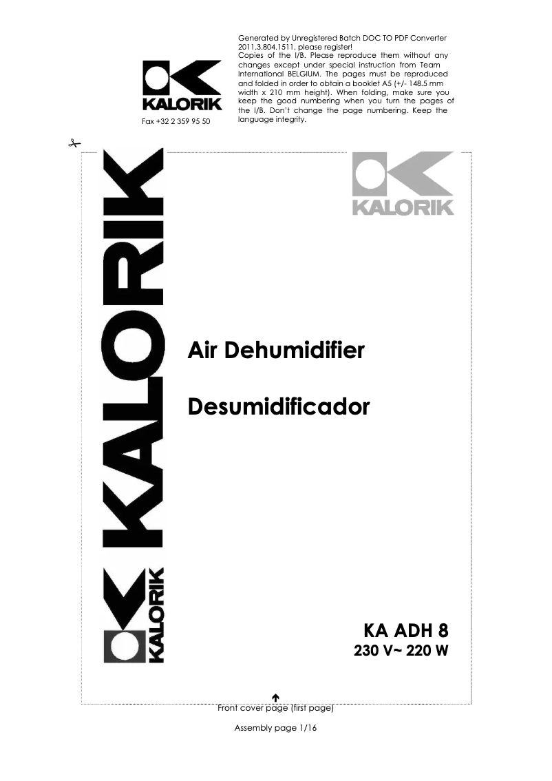 Página 1 del manual Manual de usuario Kalorik KA ADH 8