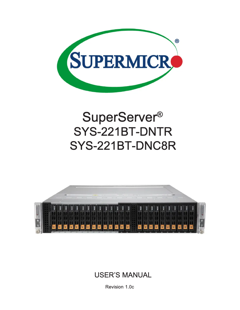 Imagen de la primera página del manual del dispositivo SuperServer SYS-221BT-DNC8R