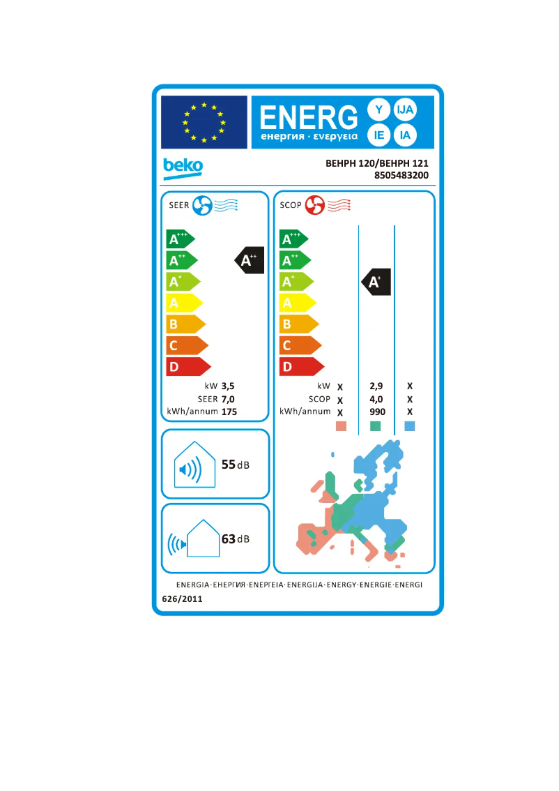 Página 1 del manual Etiqueta energética Beko BEHPH 121