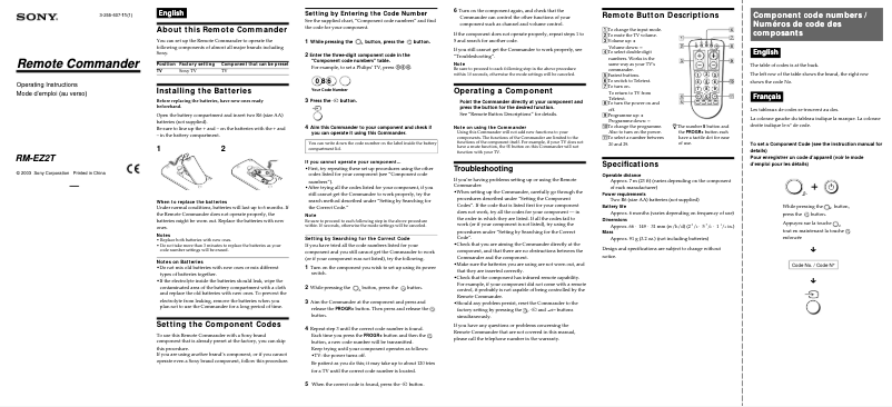Página 1 del manual Manual de usuario Sony RM-EZ2T