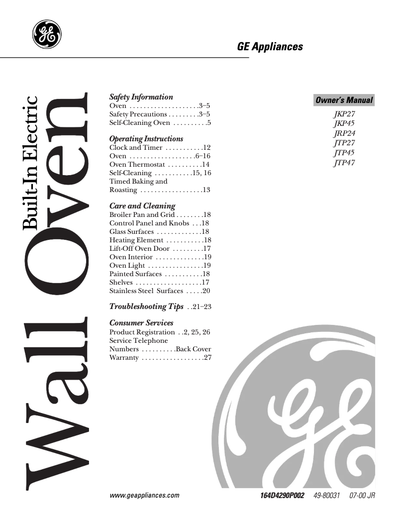 Imagen de la primera página del manual del dispositivo JTP27WAWW