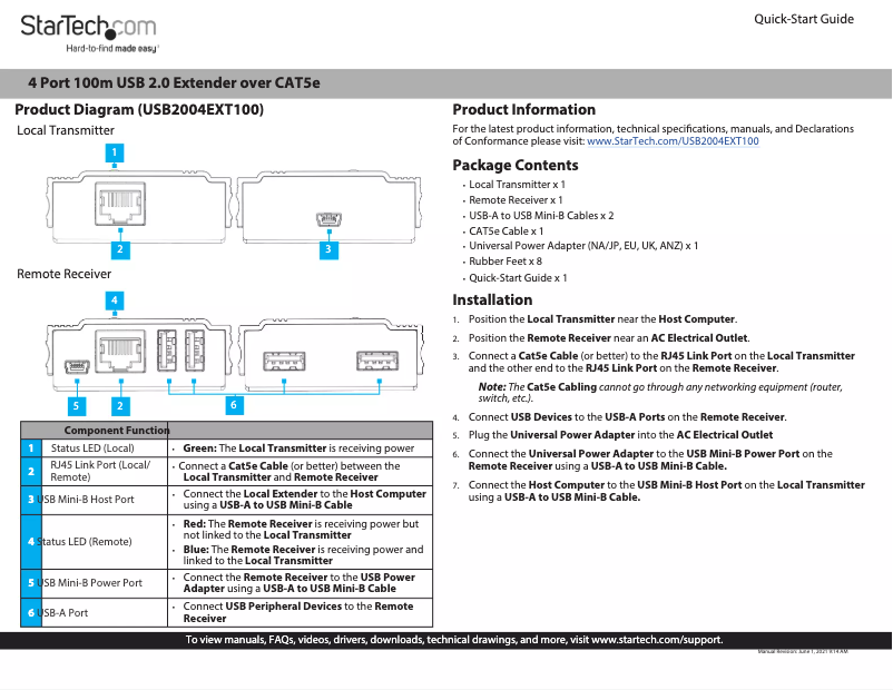 Imagen de la primera página del manual del dispositivo USB2004EXT100