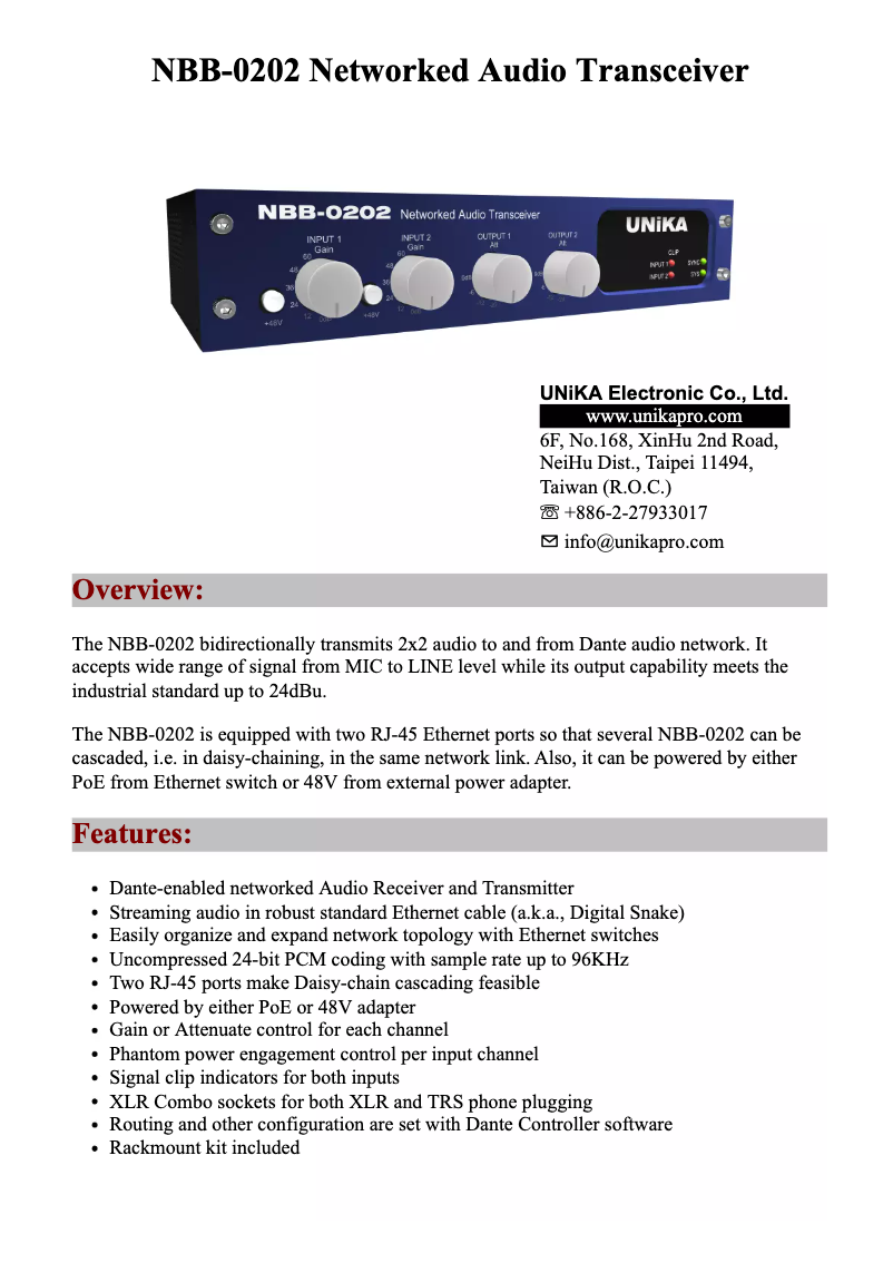Imagen de la primera página del manual del dispositivo NBB-0202