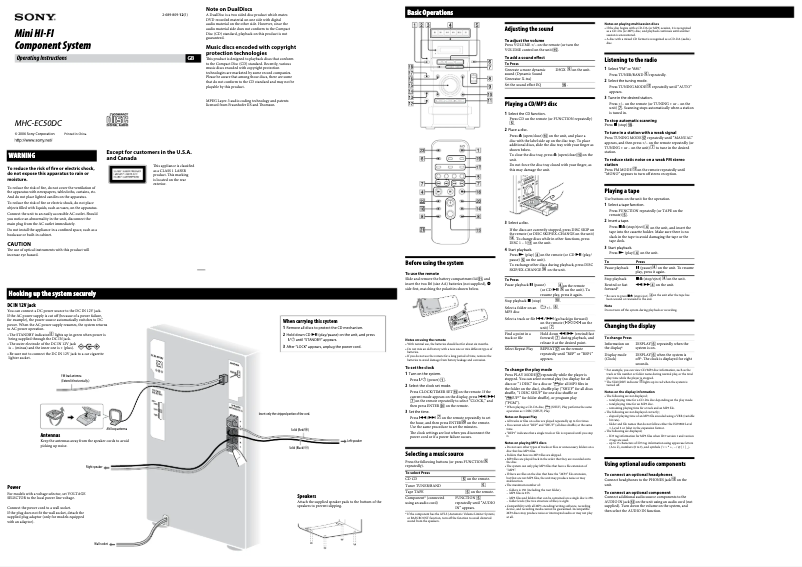 Imagen de la primera página del manual del dispositivo MHC-EC50DC