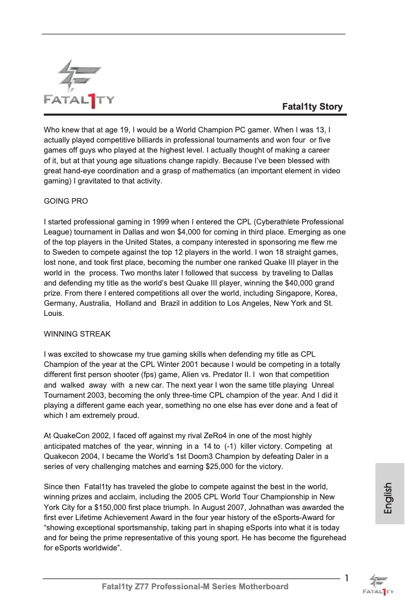 Imagen de la primera página del manual del dispositivo Fatal1ty Z77 Professional-M