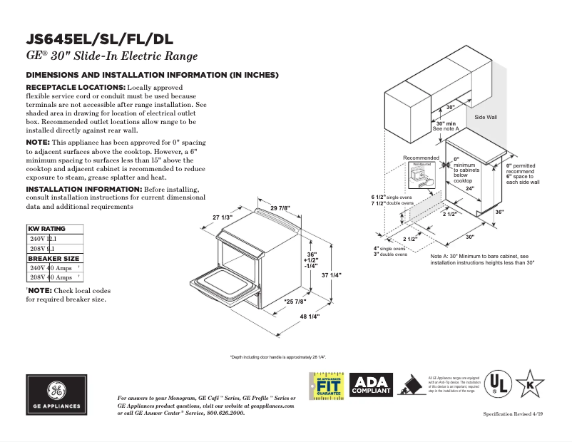 Imagen de la primera página del manual del dispositivo JS645ELES