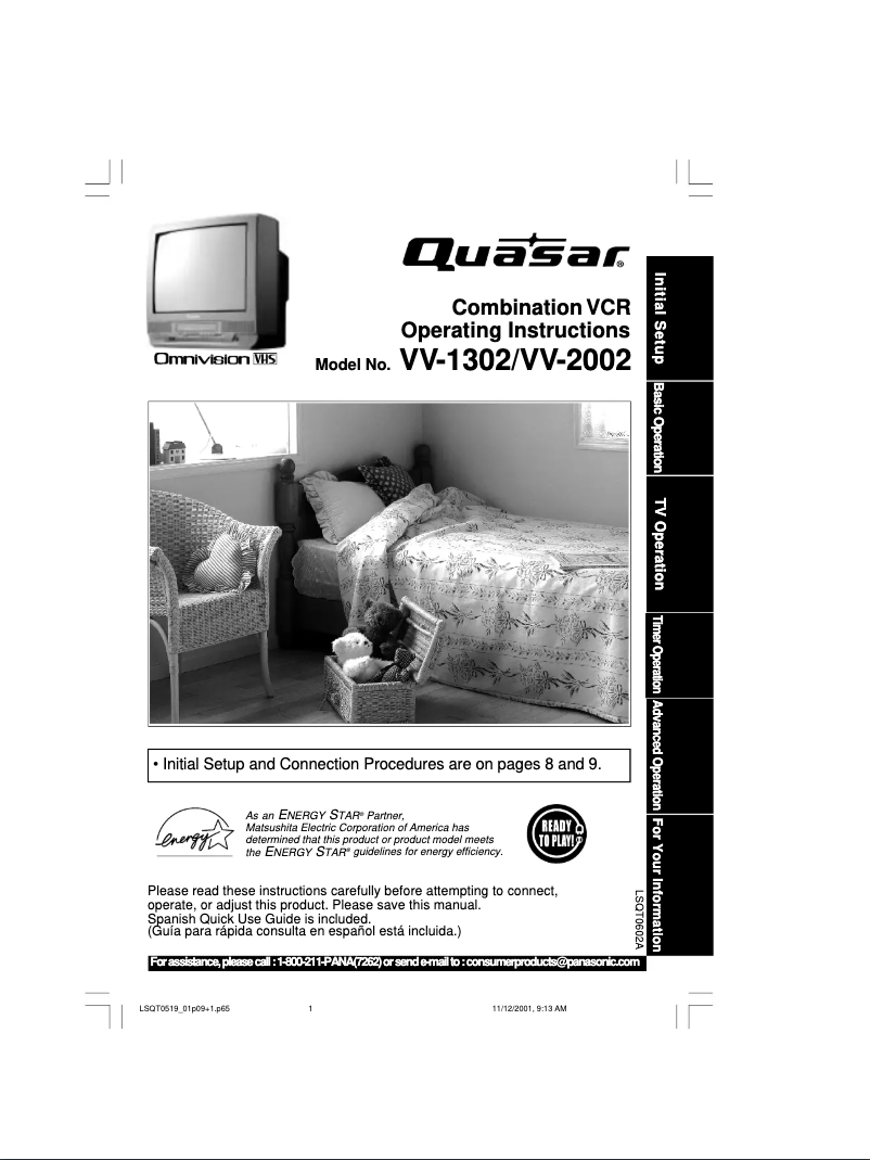 Imagen de la primera página del manual del dispositivo Quasar Omnivision VHS VV-2002