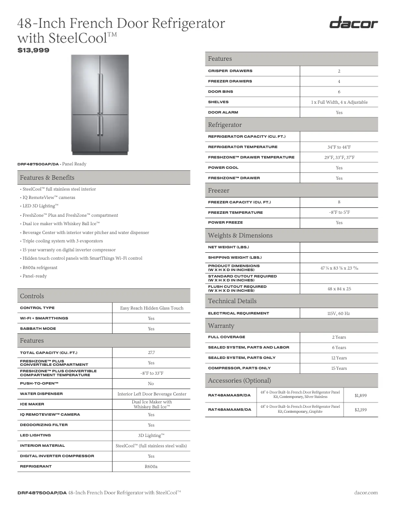 Imagen de la primera página del manual del dispositivo DRF487500AP