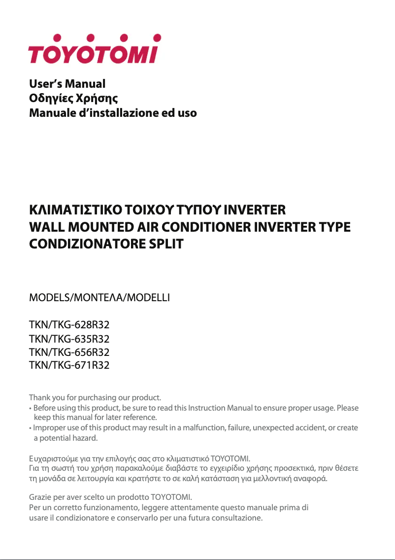 Página 1 del manual Manual de usuario Toyotomi TKN/TKG-628R32