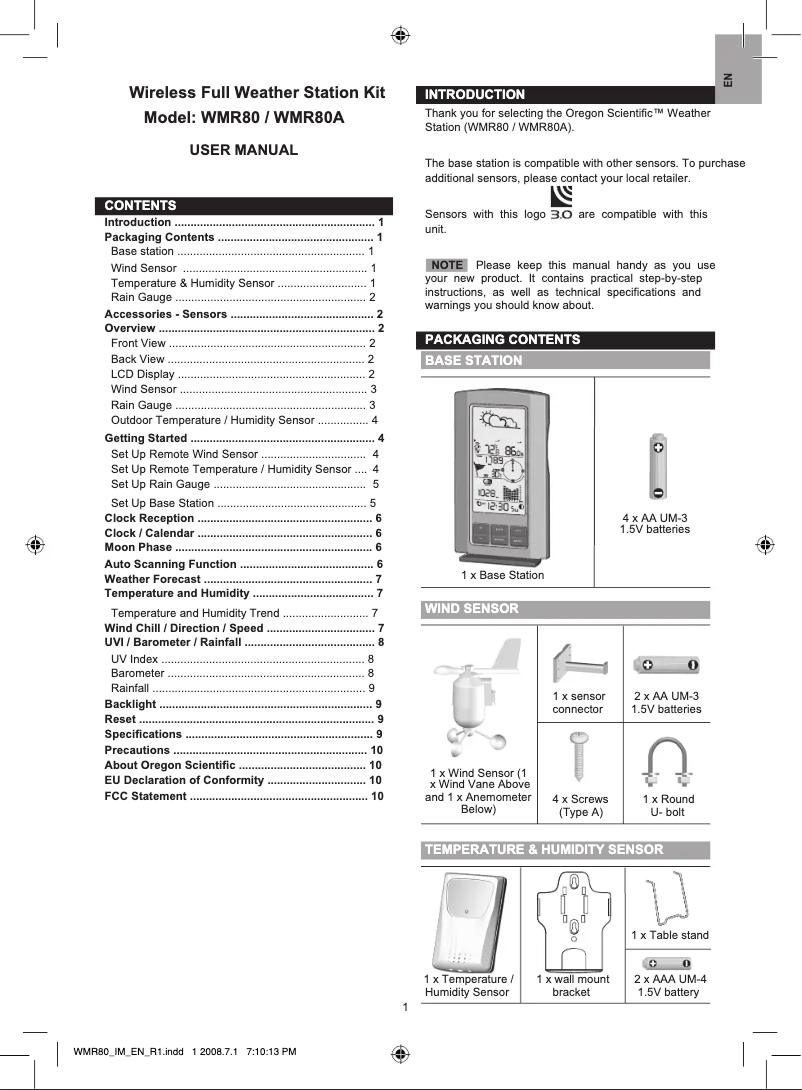 Imagen de la primera página del manual del dispositivo WMR80A
